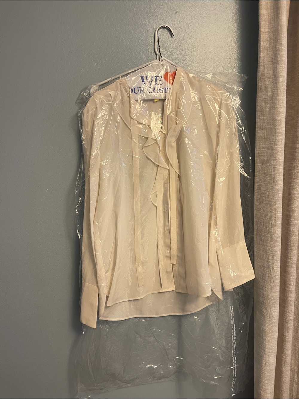 Cream Ruffle Tie-Neck Women's Blouse